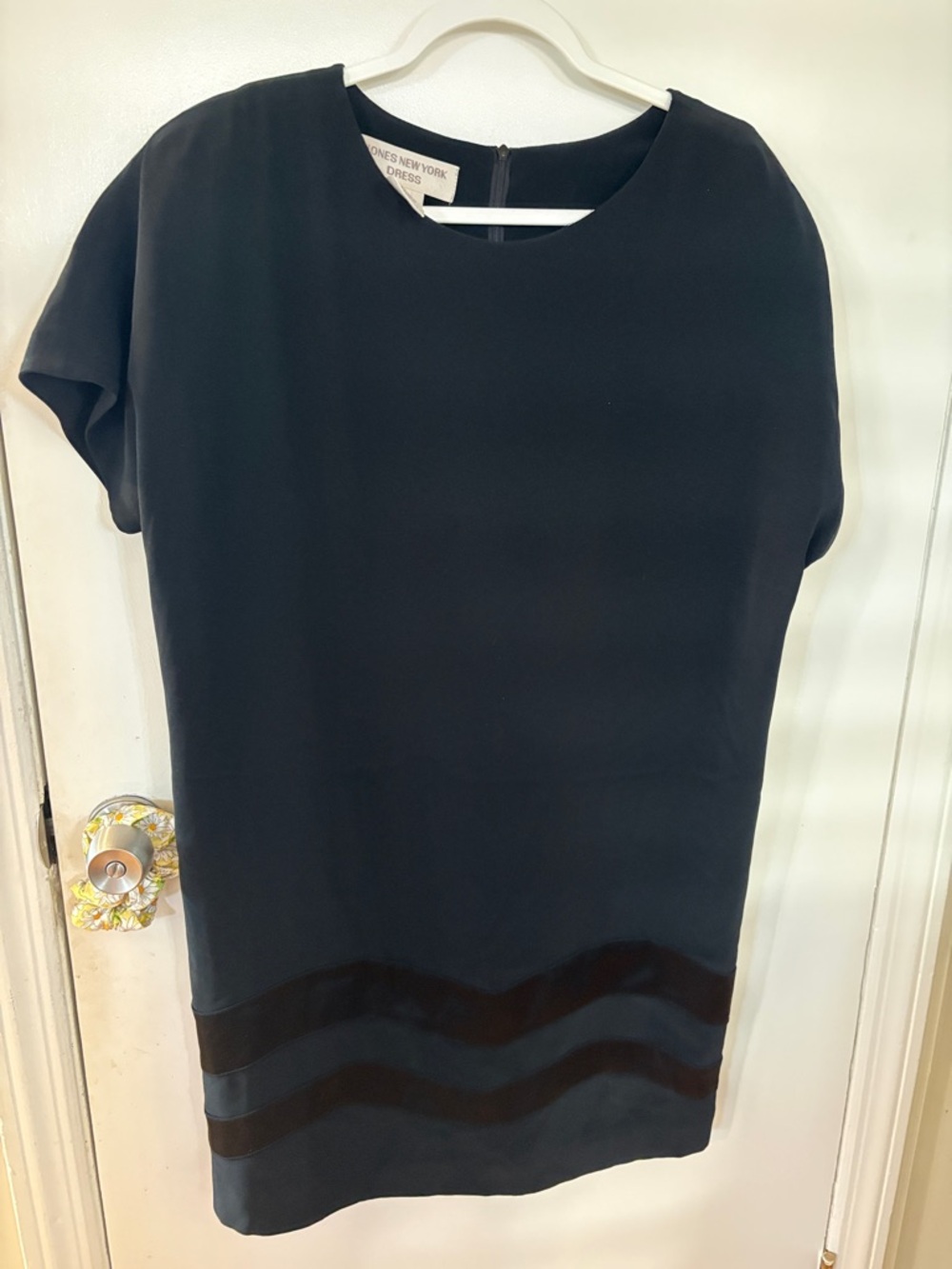 Jones New York Black Midi Dress with Hem Stripe Detail